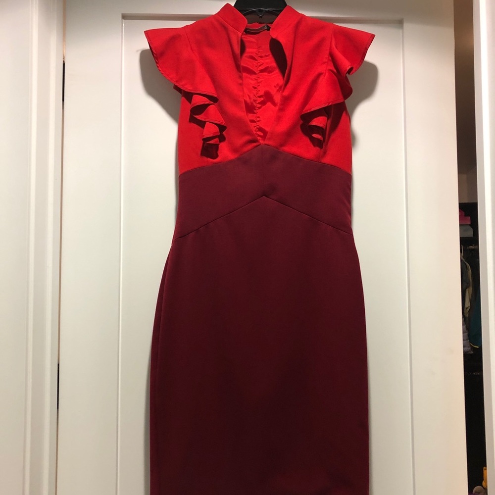 Duo tone Red Black Halo Dress with ruffles